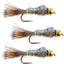 3-Pack Barbless Gold Ribbed Hare's Ear Nymphs with Flashback - Size 16 - Korvel