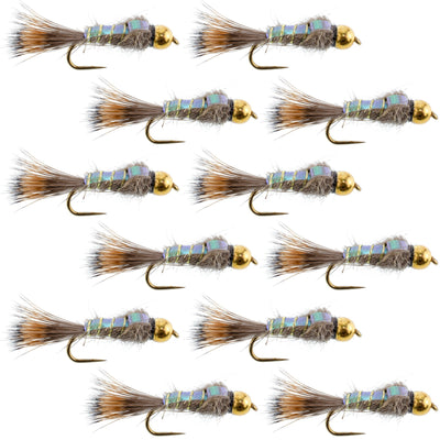 Gold Ribbed Hare's Ear Nymphs with Bead Head - Barbless, 12 Pack, Size 14 - Korvel