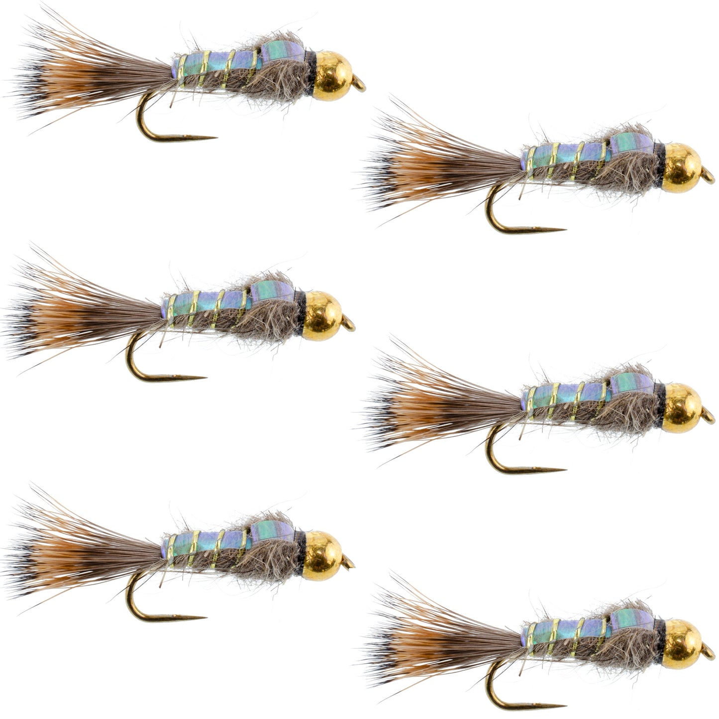 Barbless Gold Ribbed Hare's Ear Nymph Flies - 6 Pack Size 10 - Korvel