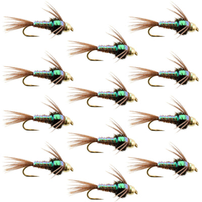 Premium Barbless Bead Head Pheasant Tail Nymphs - 12 Pack, Size 14 - Korvel