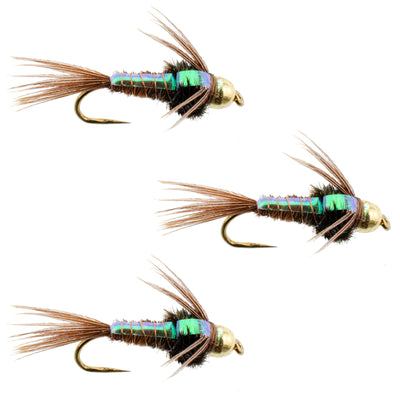 3-Pack Barbless Bead Head Flashback Pheasant Tail Nymphs - Size 18 - Korvel