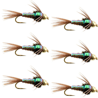 Barbless Bead Head Flashback Pheasant Tail Nymph - Set of 6, Size 16 - Korvel