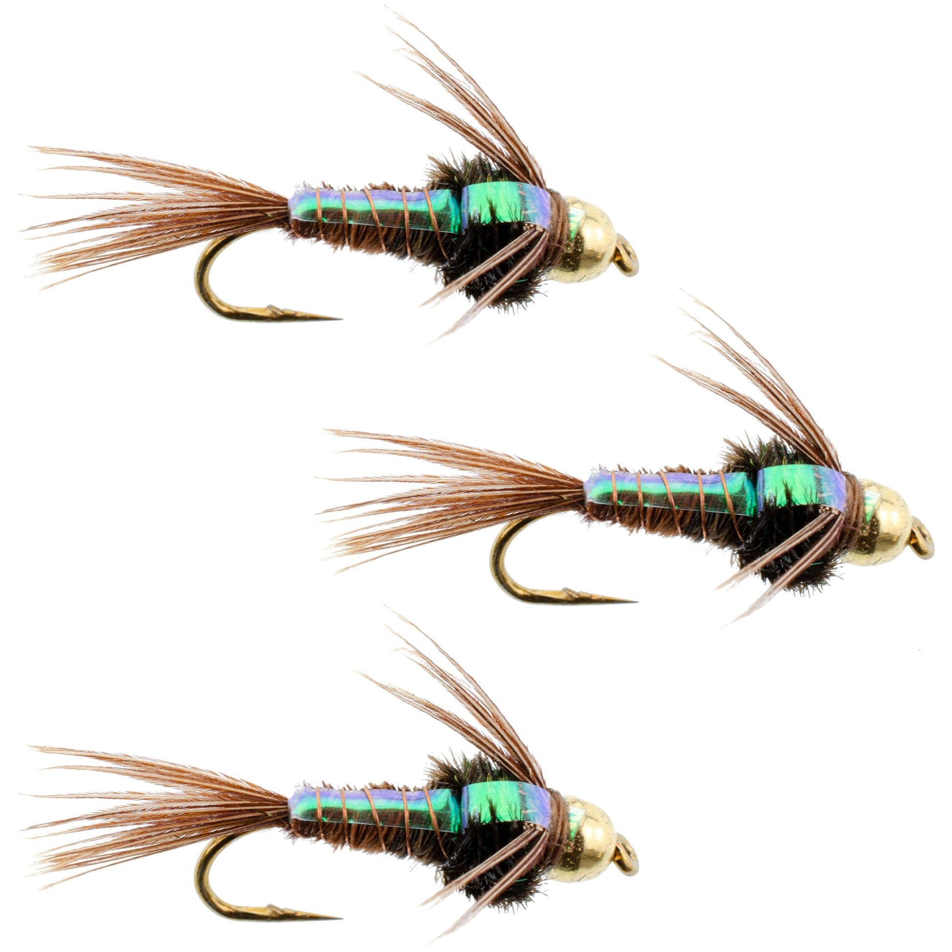 Triple Pack of Bead Head Flashback Pheasant Tail Nymphs - Size 12 - Korvel