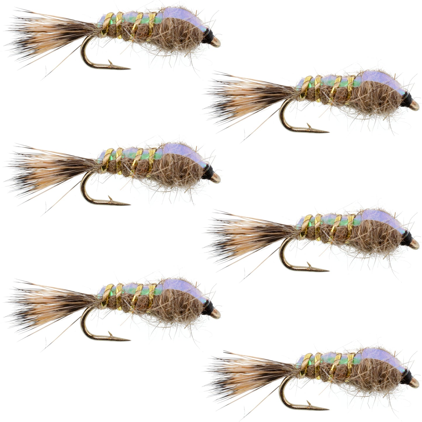 Premium Weighted Gold Ribbed Hare's Ear Nymphs - Pack of 6 Flies - Size 18 - Korvel