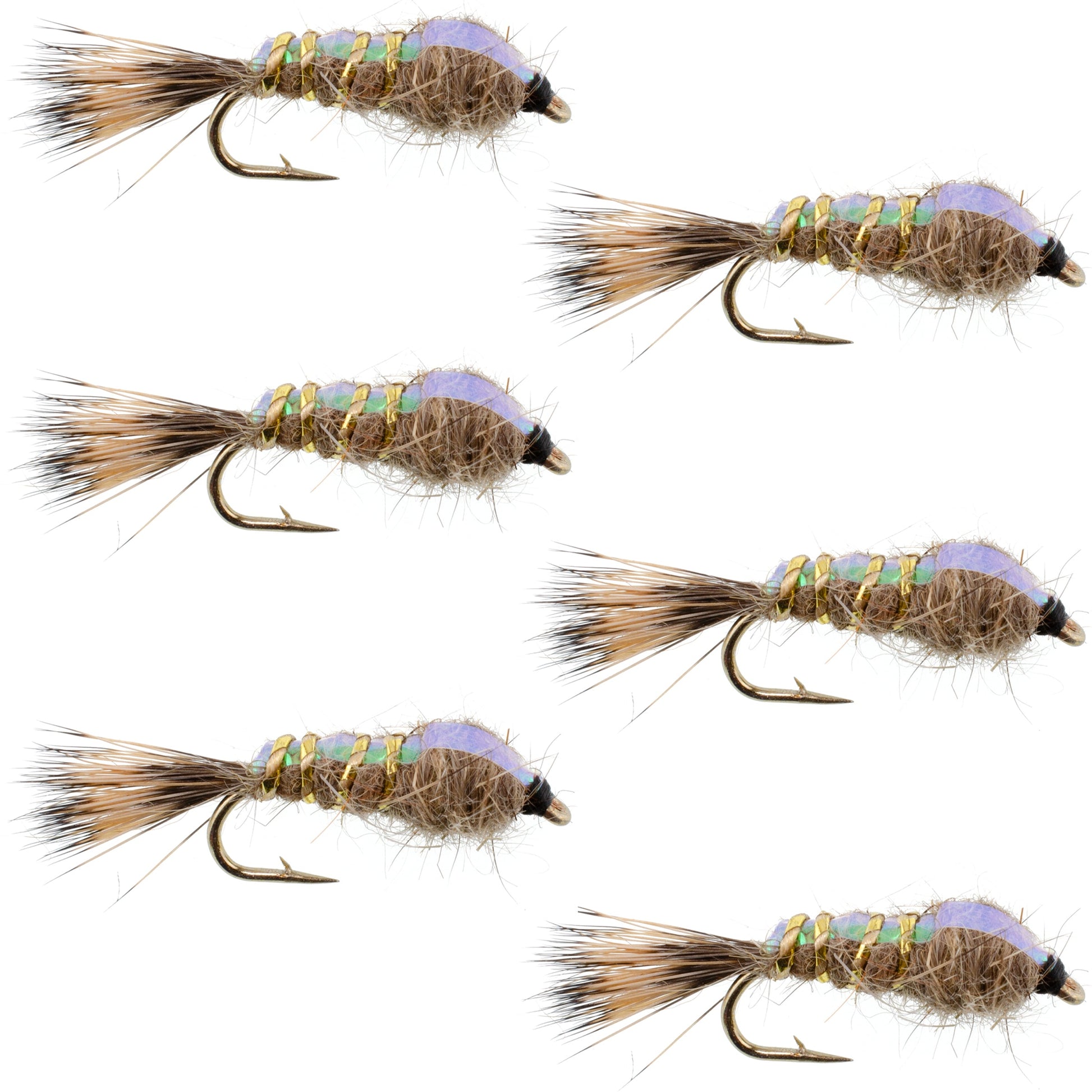Premium Weighted Gold Ribbed Hare's Ear Nymphs - Pack of 6 Flies - Size 18 - Korvel