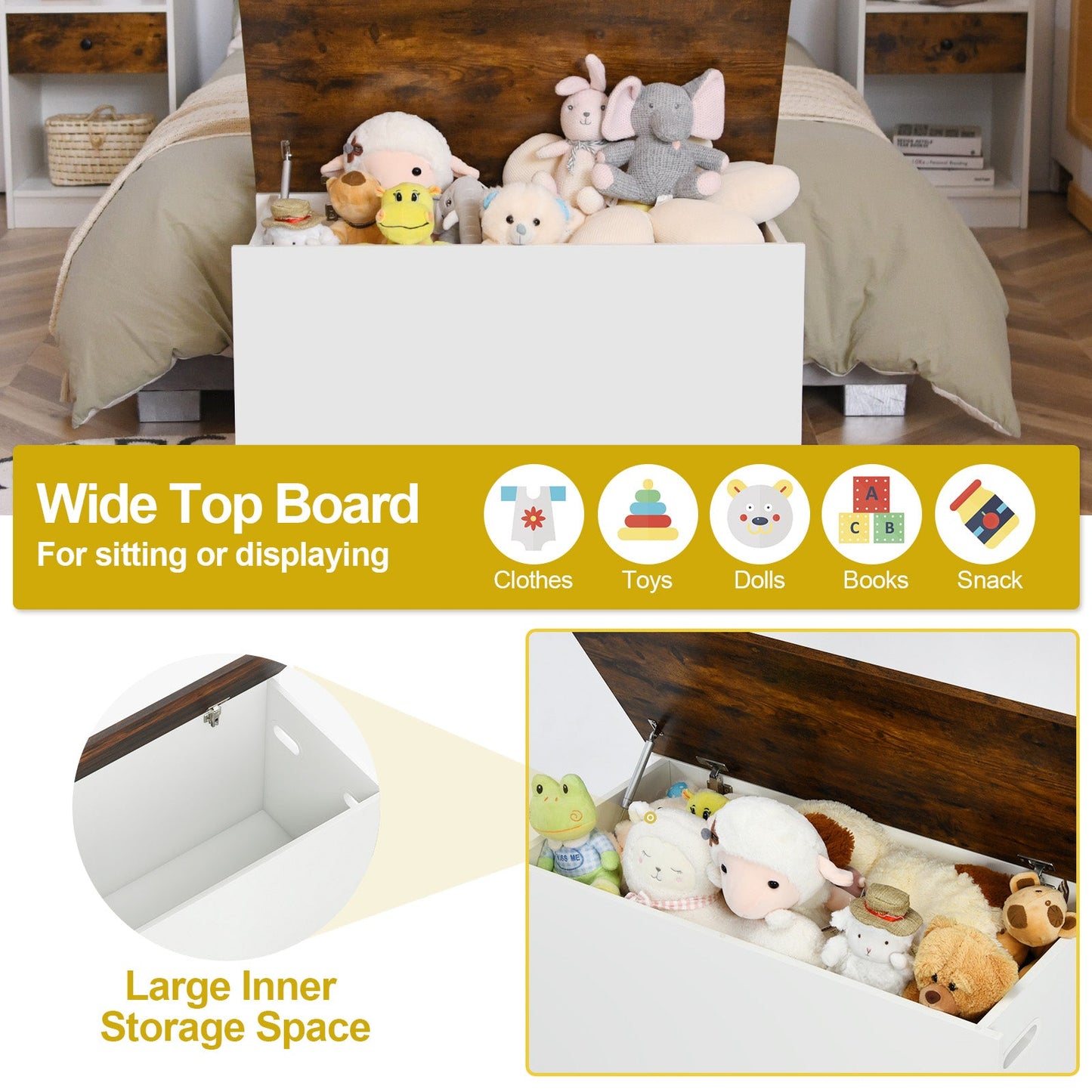 Gbruno Flip-top Storage Chest with Pneumatic Rod - White
