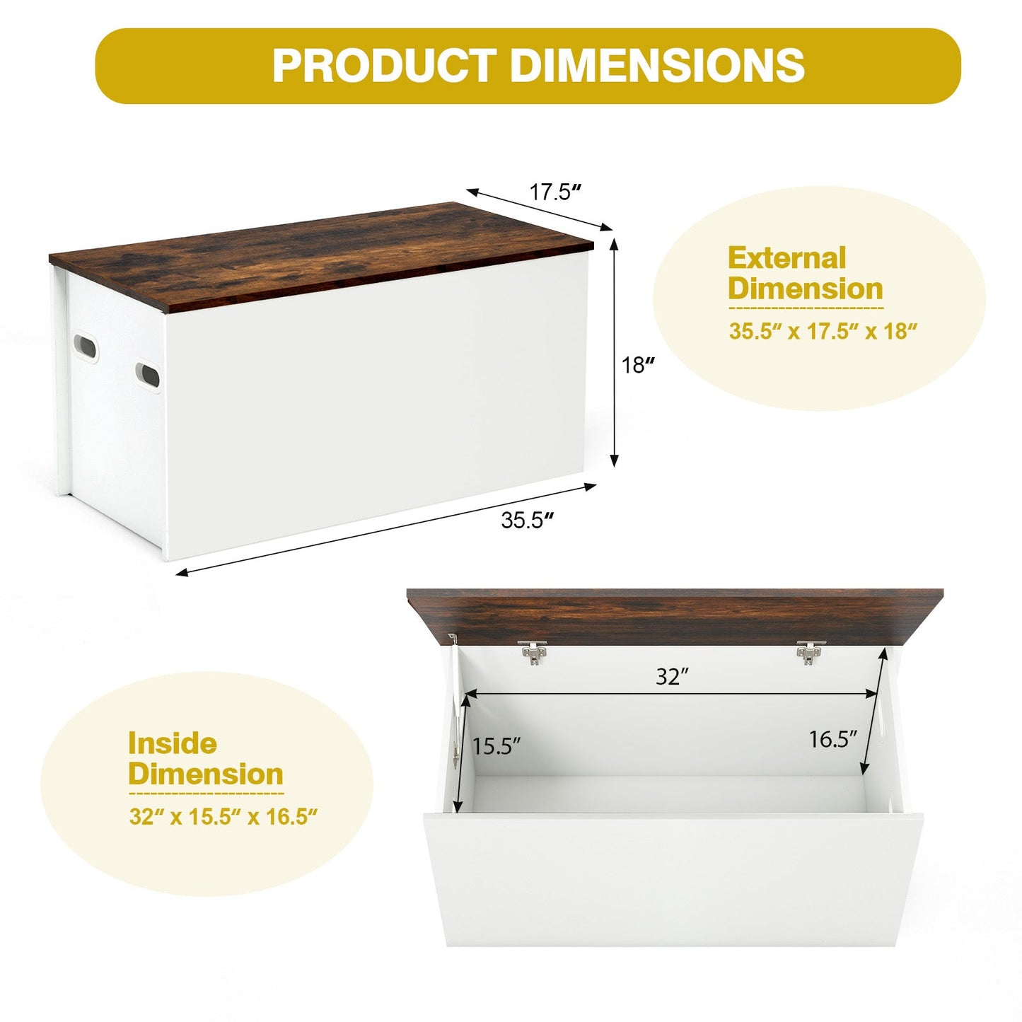 Gbruno Flip-top Storage Chest with Pneumatic Rod - White