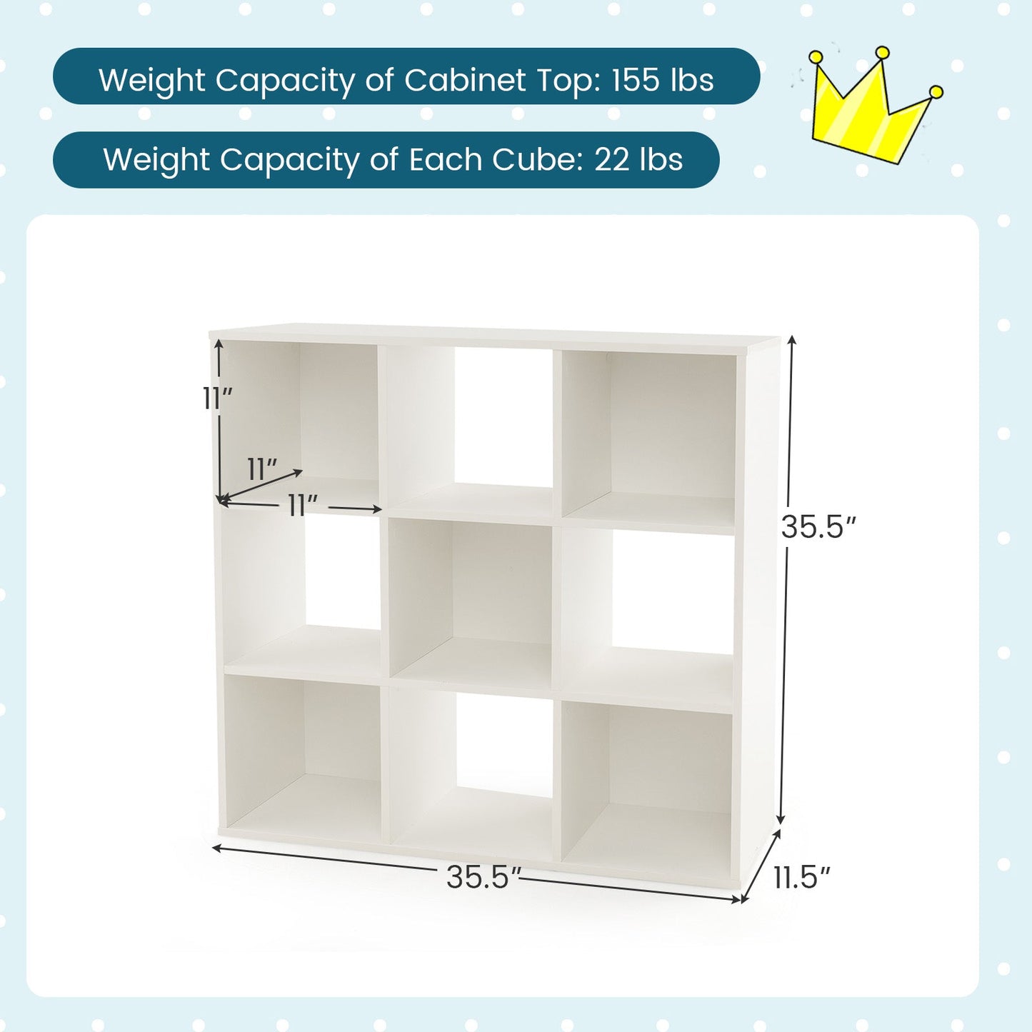 Wooden Kids Bookcase with Storage Cubbies - White