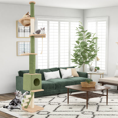 Árbol para gatos ajustable de suelo a techo en verde