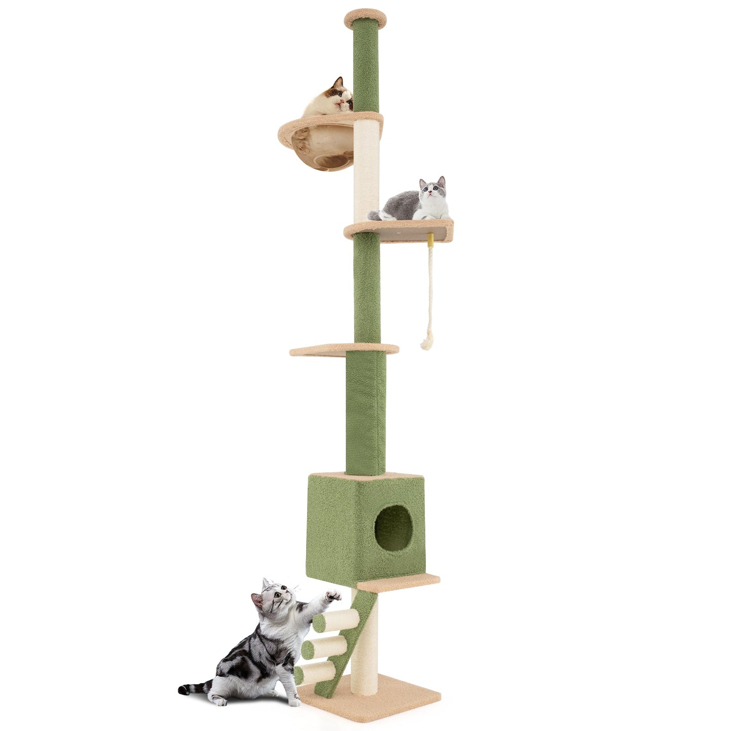 Árbol para gatos ajustable de suelo a techo en verde