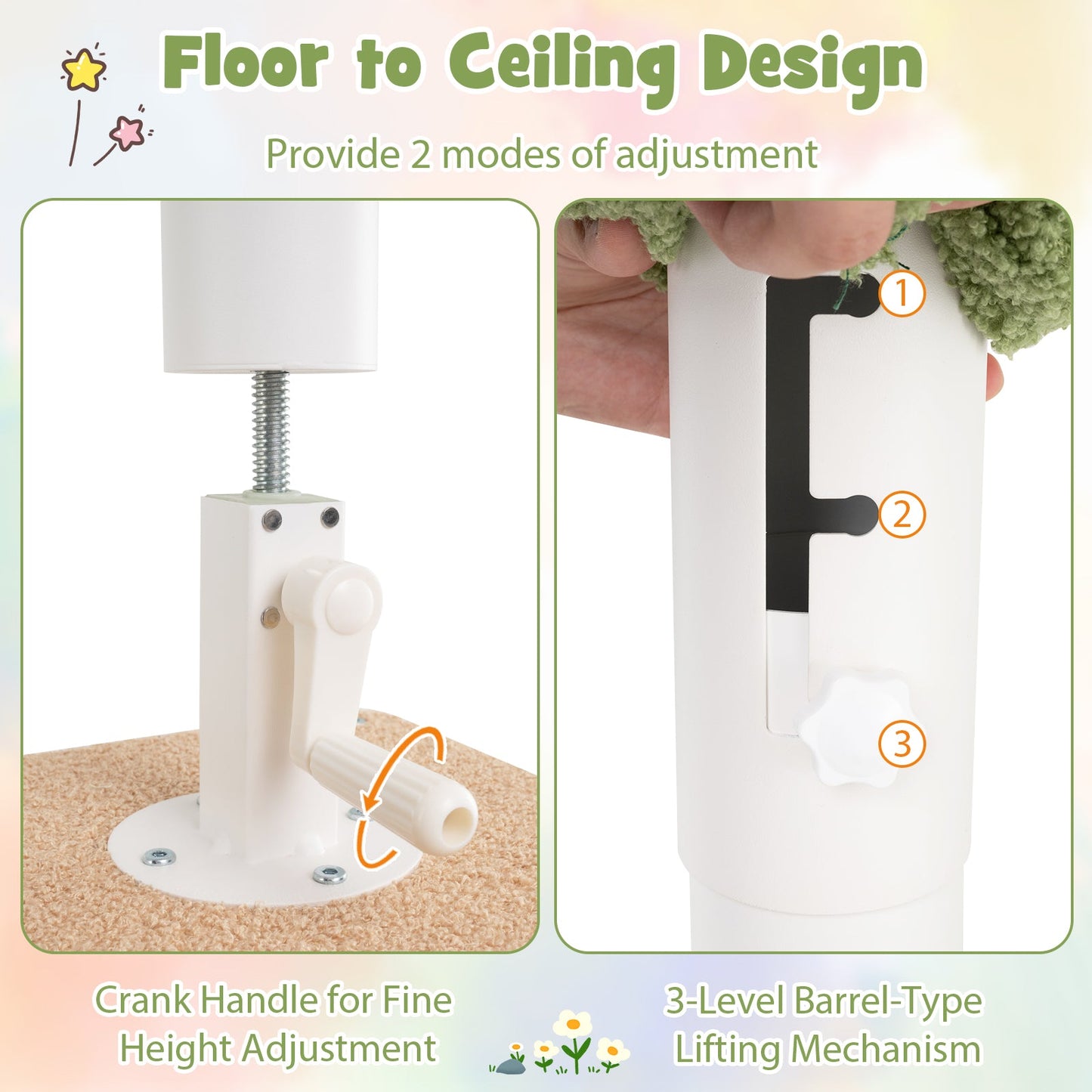 Árbol para gatos ajustable de suelo a techo en verde