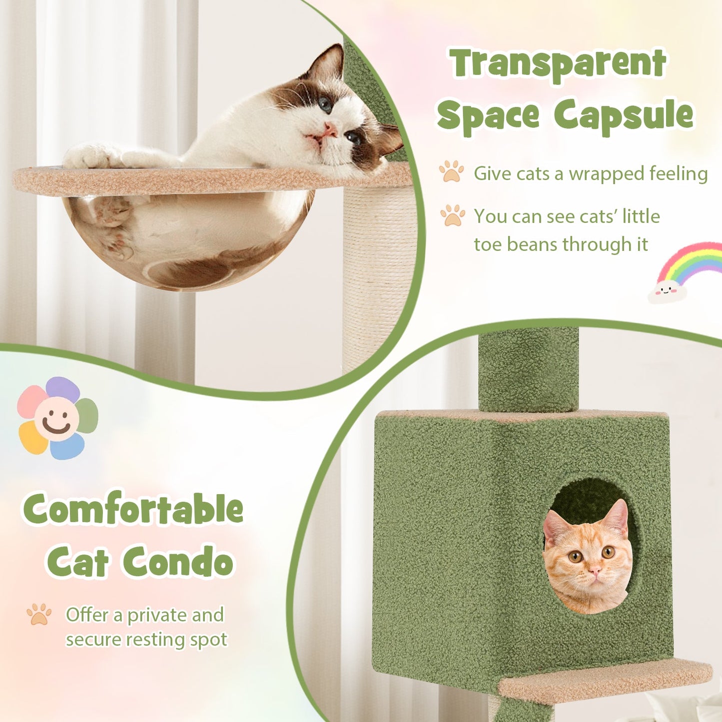 Árbol para gatos ajustable de suelo a techo en verde