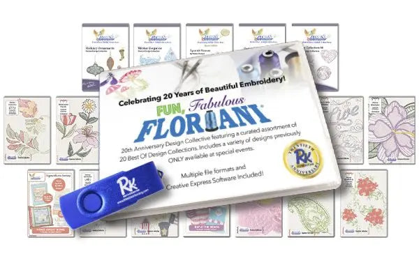 Colectivo de Diseño de Aniversario Floriani USB - 20 Diseños de Bordado Únicos