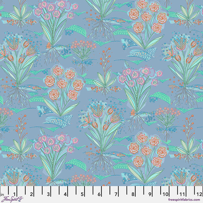 Tela de algodón periwinkle Flourish And Bloom Garden por yarda