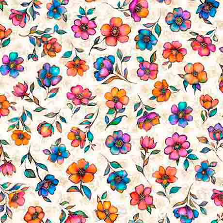 Tissu en coton à fleurs petites de Fluttering Gardens en couleur avoine