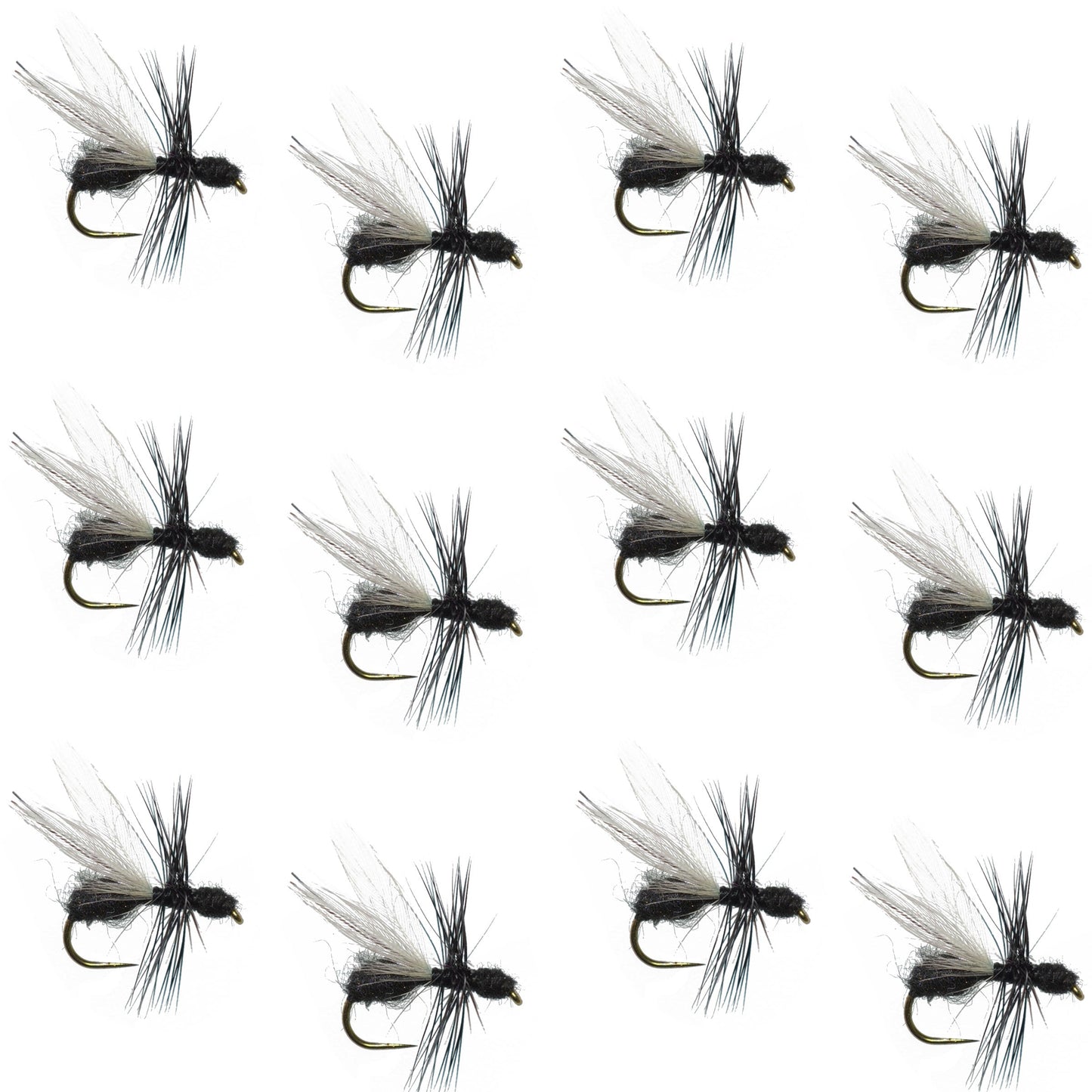 Premium Barbless Black Fur Flying Ant Dry Flies - 12 Pack, Size 14 - Korvel