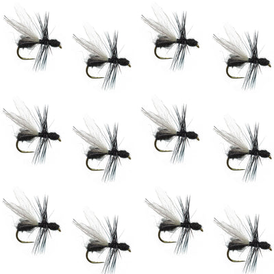 Premium Barbless Black Fur Flying Ant Dry Flies - 12 Pack, Size 14 - Korvel