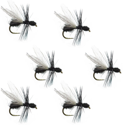 Essential Barbless Black Fur Flying Ant Dry Flies - 6 Pack Size 14 for Trout Fishing - Korvel