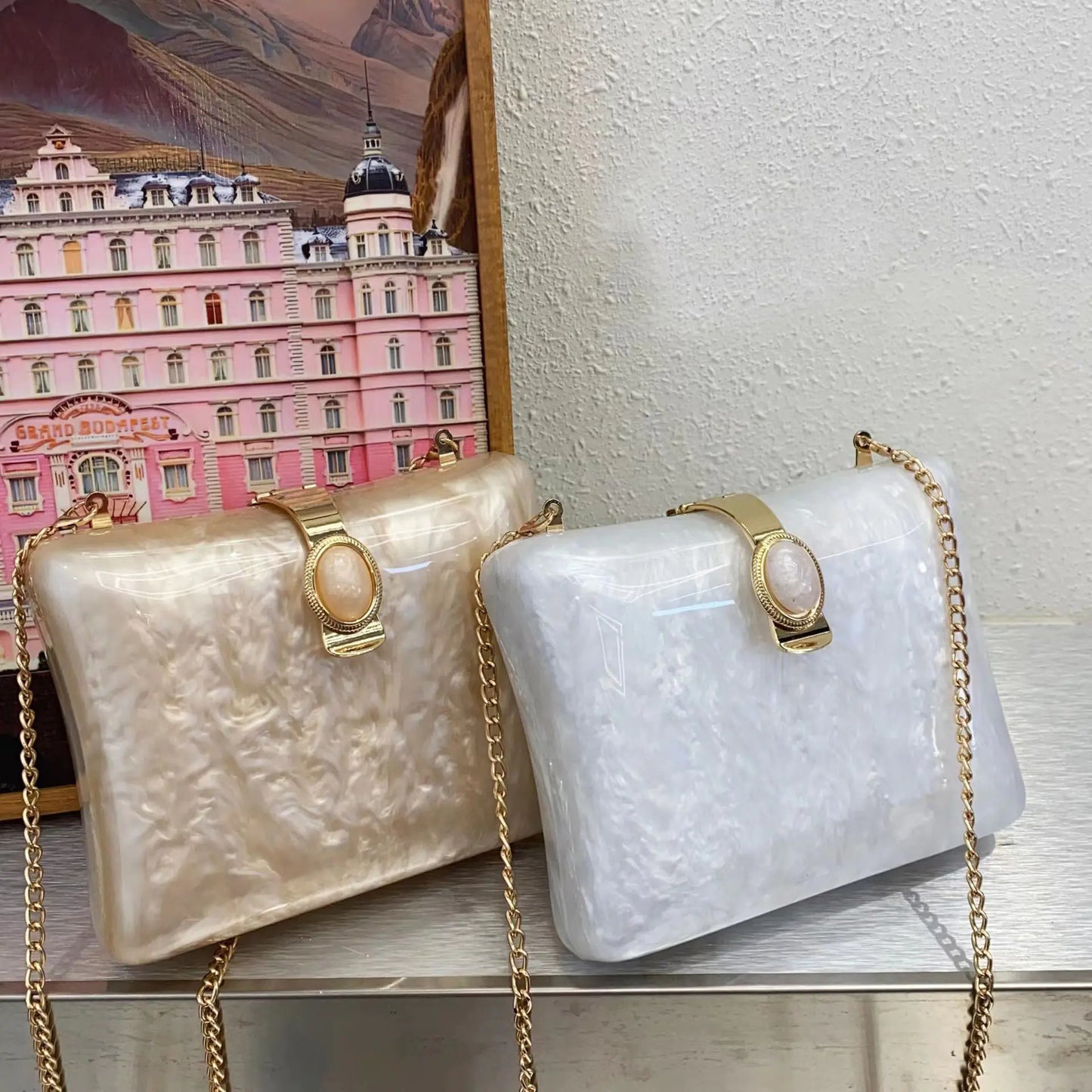 Sac de Soirée en Acrylique Blanc Perle de Luxe pour Femmes