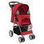 Folding Pet Stroller with Storage Basket and Adjustable Canopy - Red