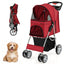 Folding Pet Stroller with Storage Basket and Adjustable Canopy - Red