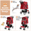 Folding Pet Stroller with Storage Basket and Adjustable Canopy - Red