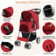 Folding Pet Stroller with Storage Basket and Adjustable Canopy - Red