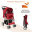 Folding Pet Stroller with Storage Basket and Adjustable Canopy - Red