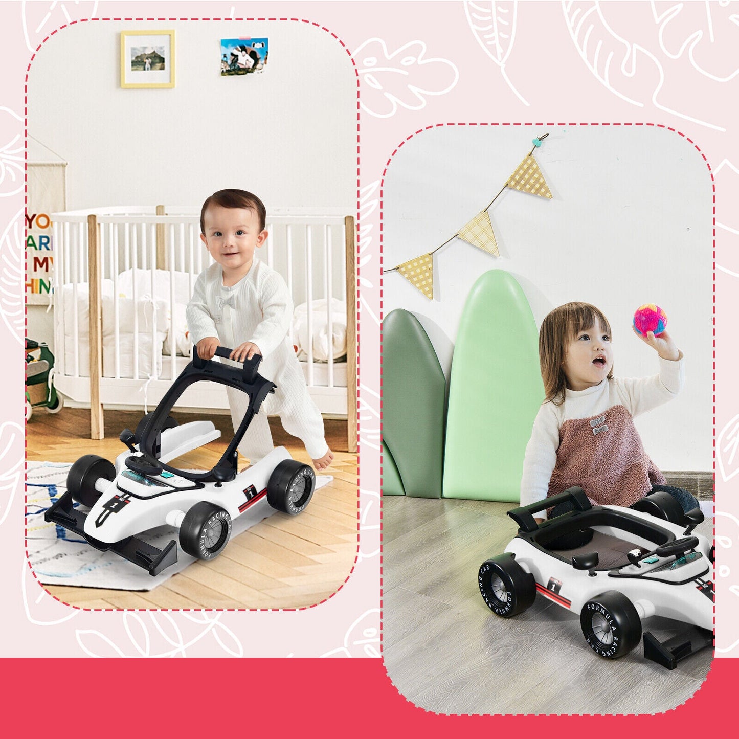 Pousseur d'activité pliable 4-en-1 - Hauteur réglable, Blanc