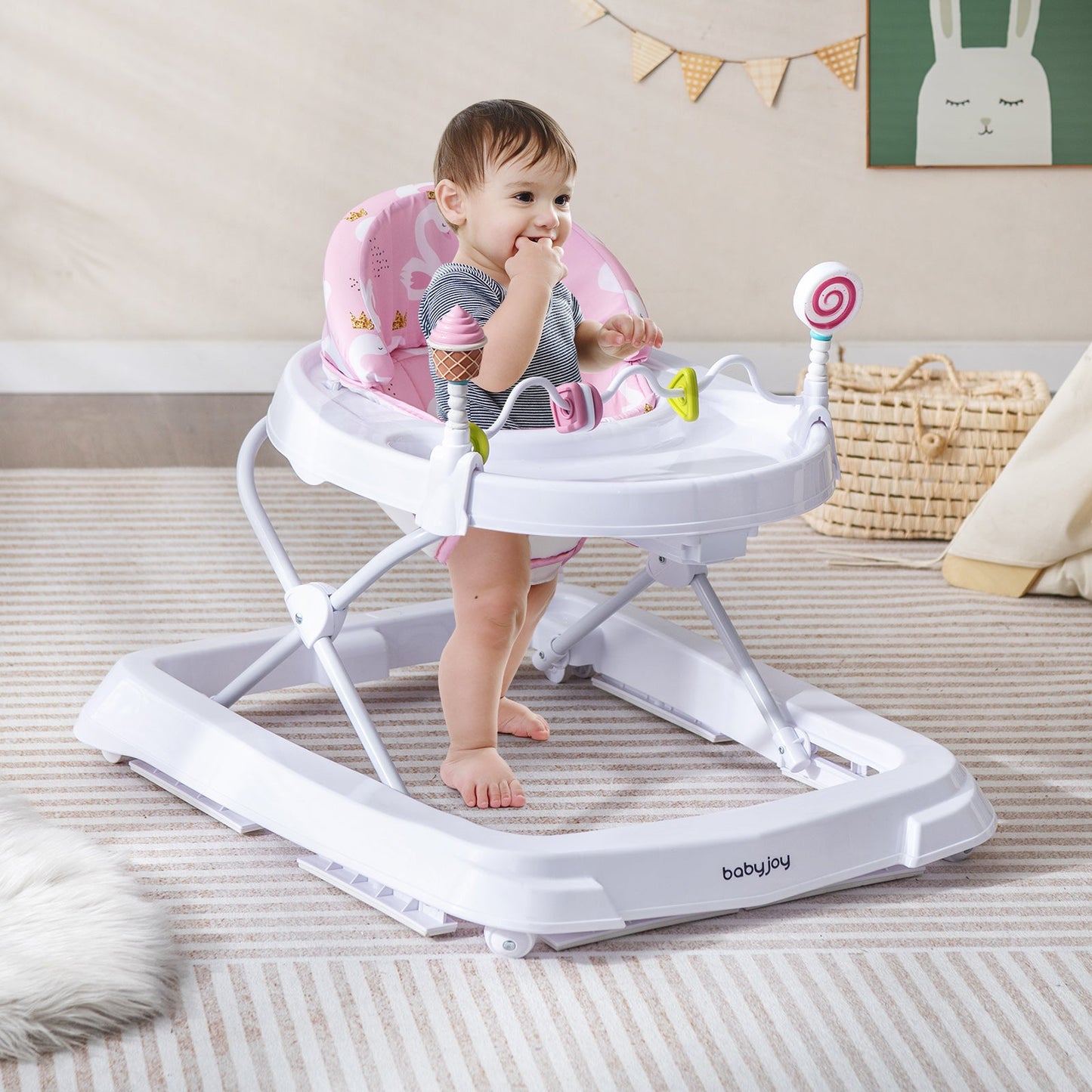 Foldable Baby Activity Walker with Adjustable Height - Pink