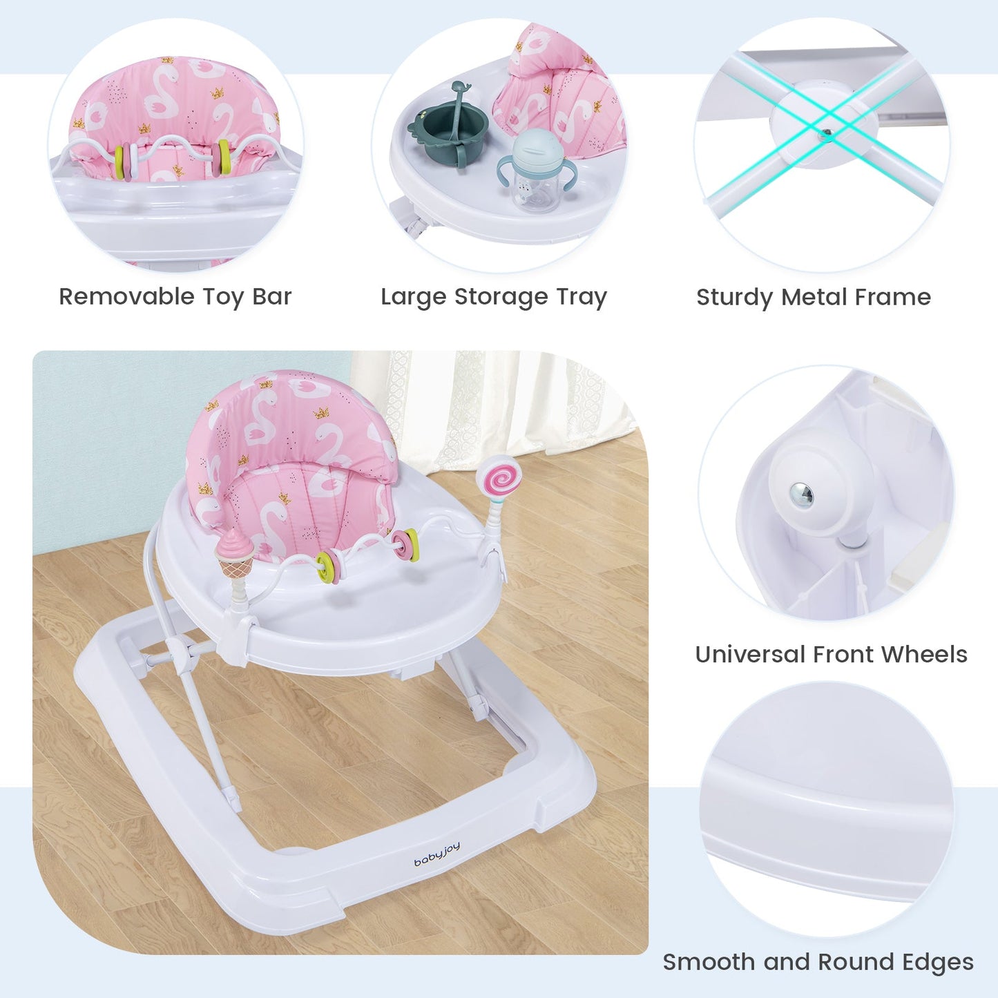 Foldable Baby Activity Walker with Adjustable Height - Pink