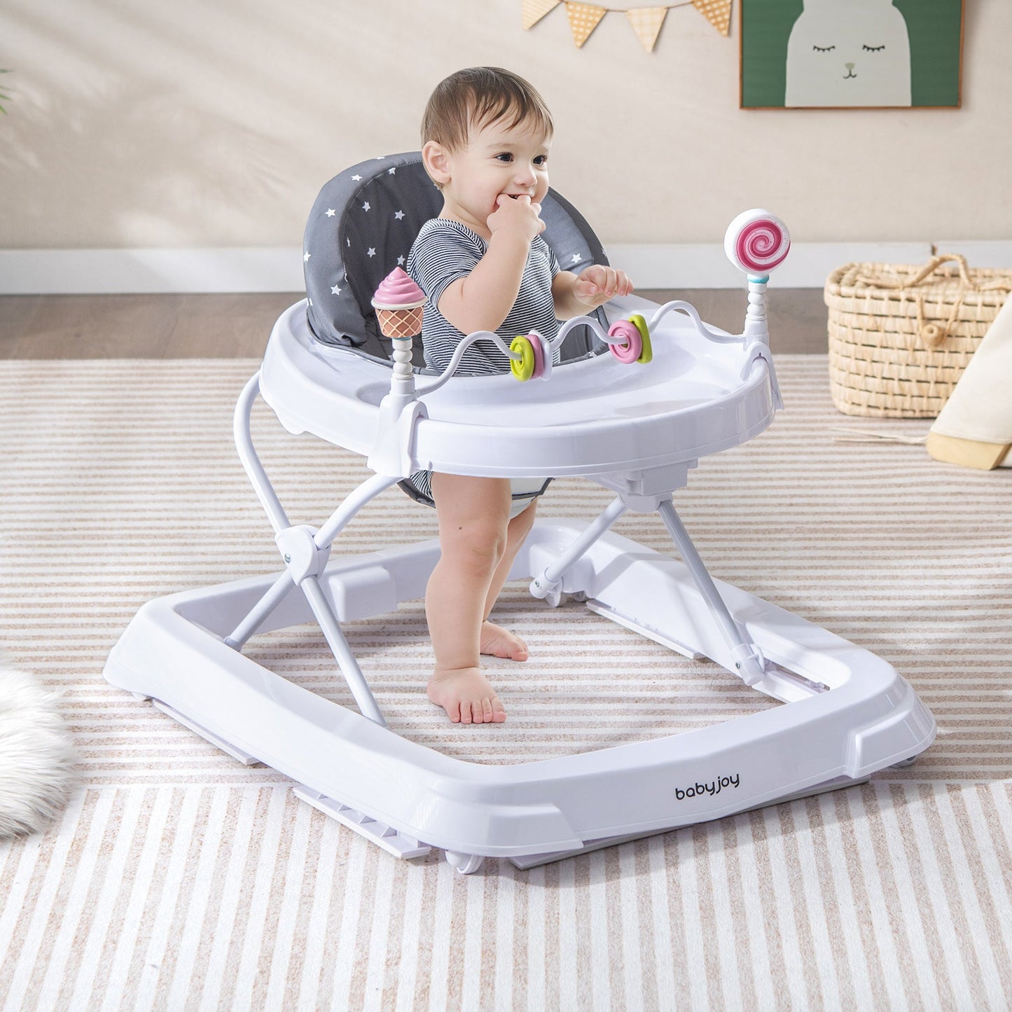 Foldable Baby Activity Walker with Adjustable Height - Gray