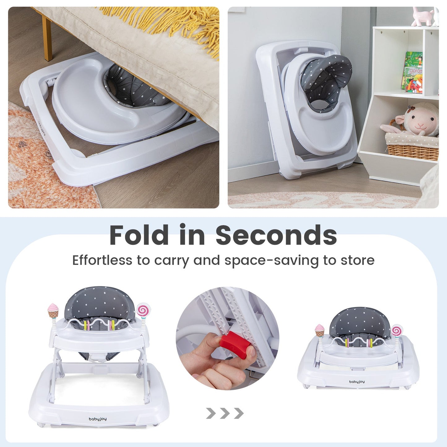 Foldable Baby Activity Walker with Adjustable Height - Gray