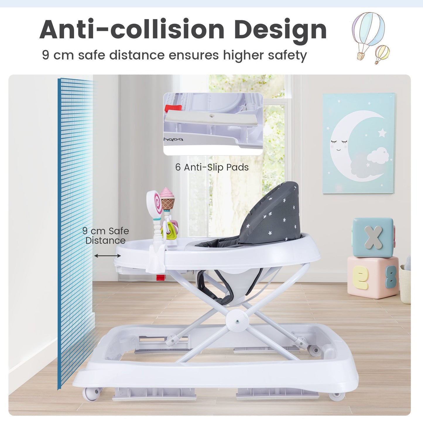 Foldable Baby Activity Walker with Adjustable Height - Gray