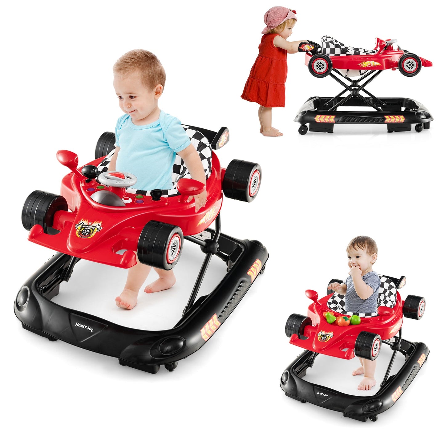 Andador Convertible para Bebés con 3 Alturas Ajustables - Rojo