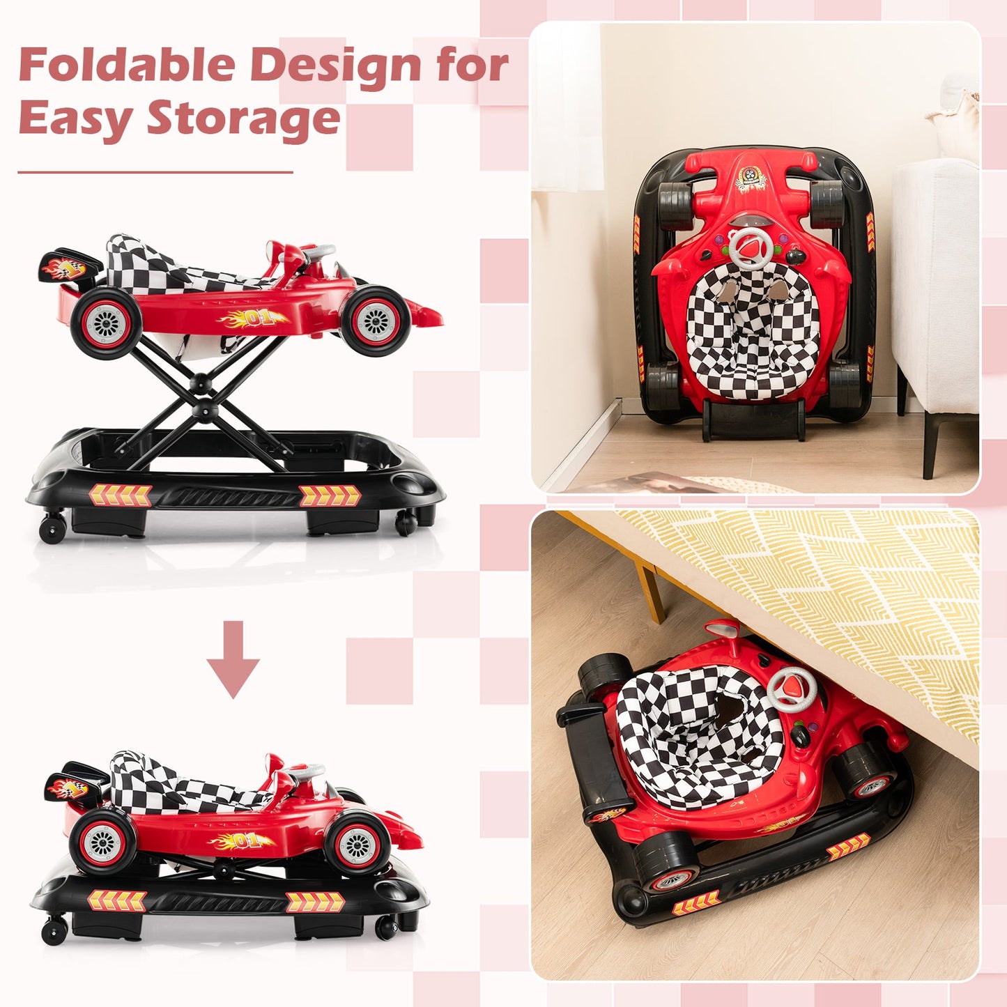Andador Convertible para Bebés con 3 Alturas Ajustables - Rojo