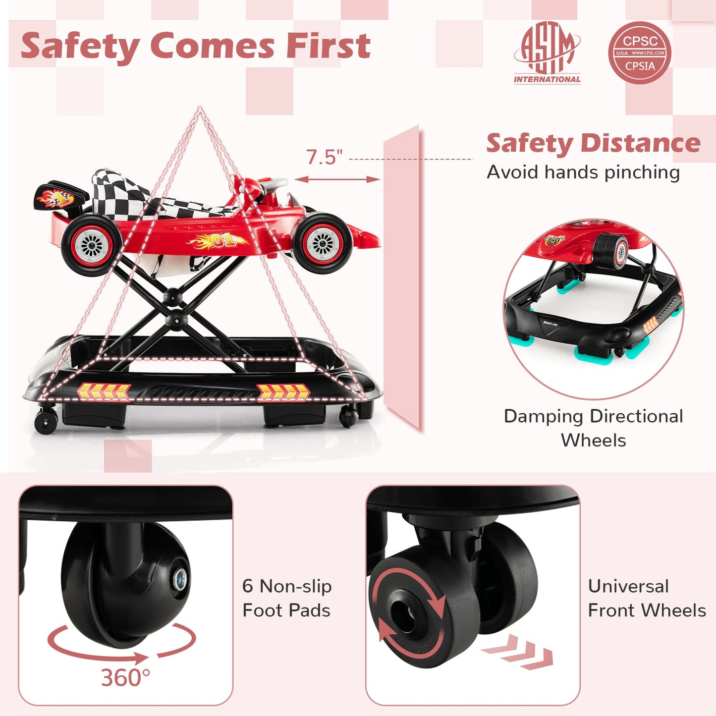 Andador Convertible para Bebés con 3 Alturas Ajustables - Rojo
