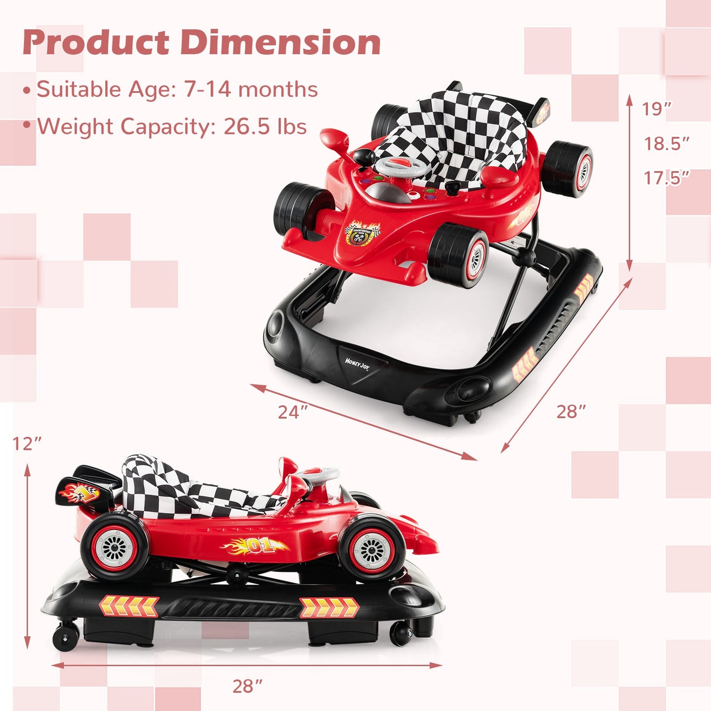 Andador Convertible para Bebés con 3 Alturas Ajustables - Rojo