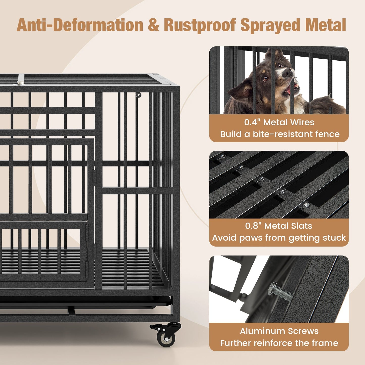 Cage pour chien en métal pliable et robuste avec roues verrouillables