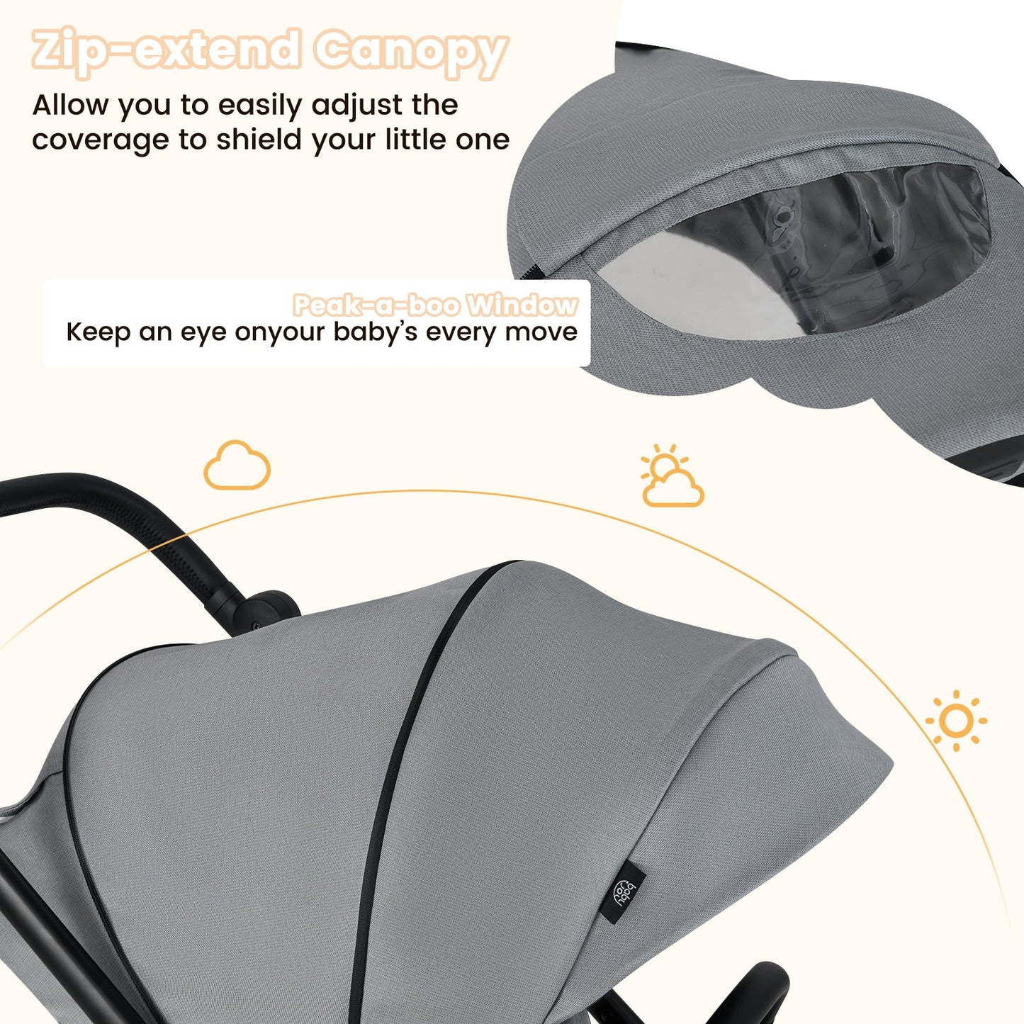 Poussette pour nourrissons pliable avec siège réversible - Gris