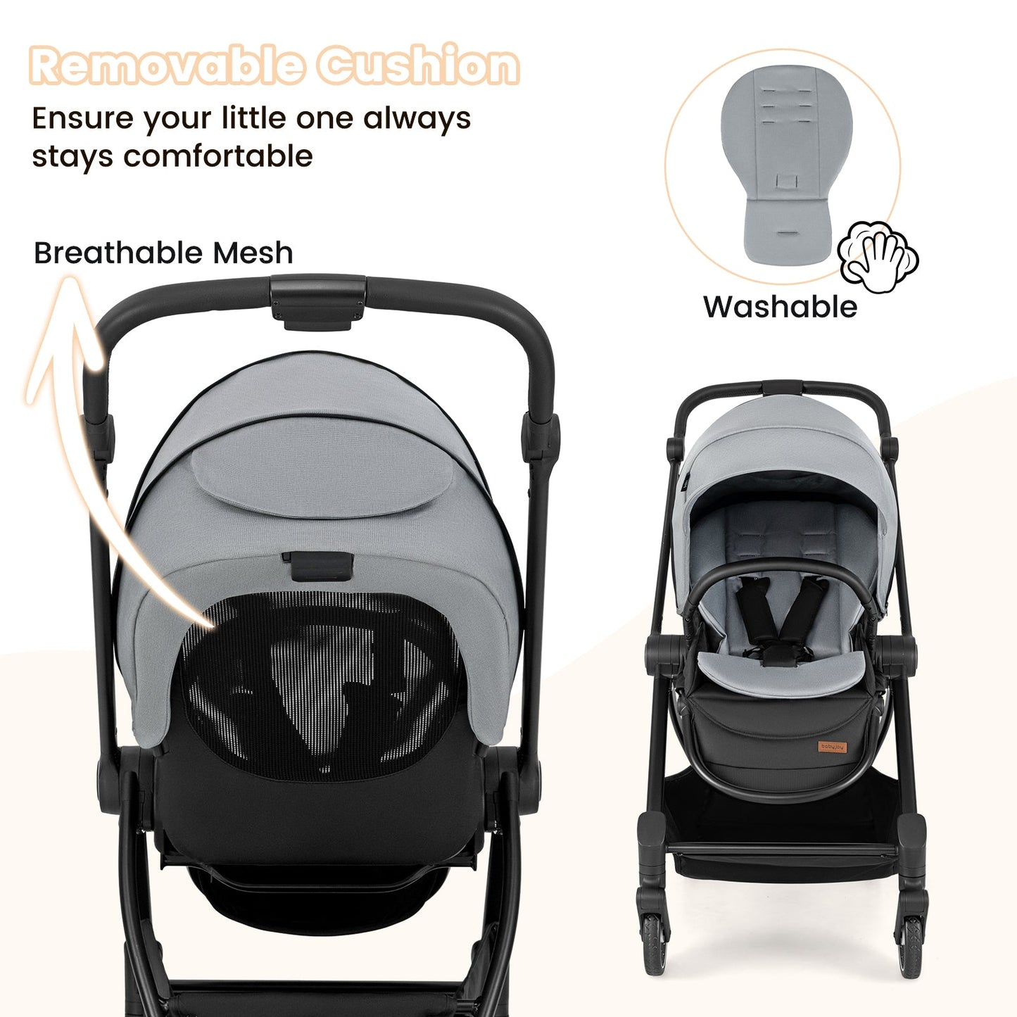 Poussette pour nourrissons pliable avec siège réversible - Gris