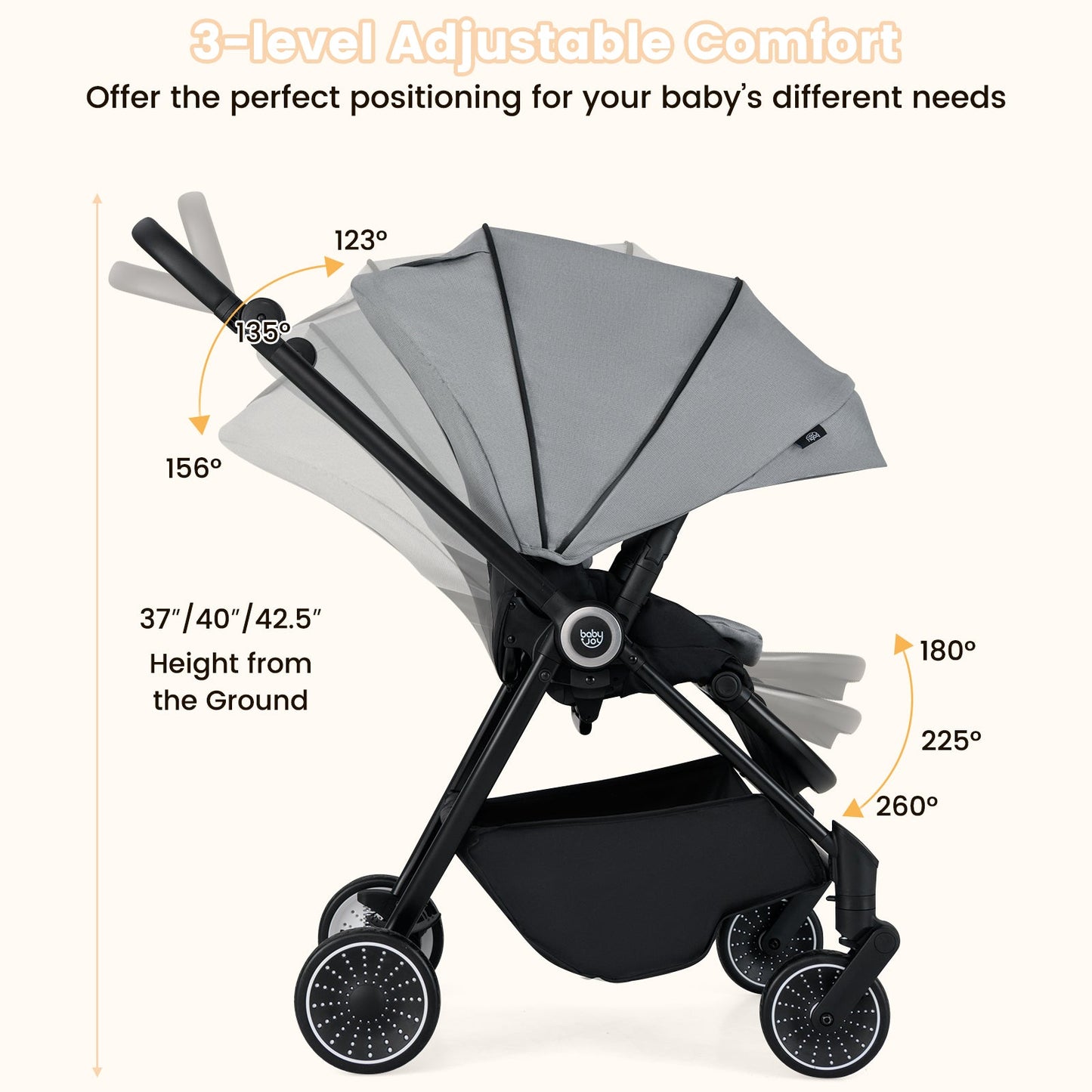 Poussette pour nourrissons pliable avec siège réversible - Gris