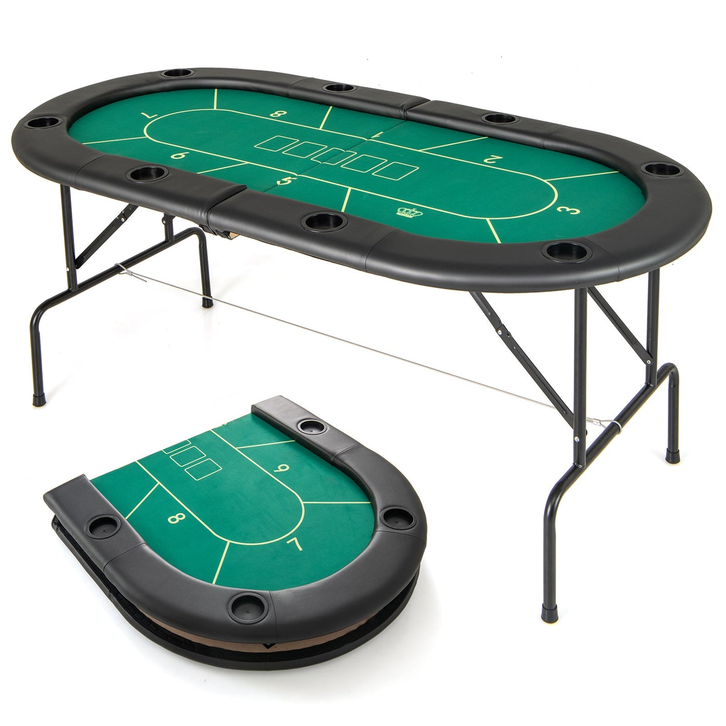 Foldable Poker Table with 8 Cup Holders - Green
