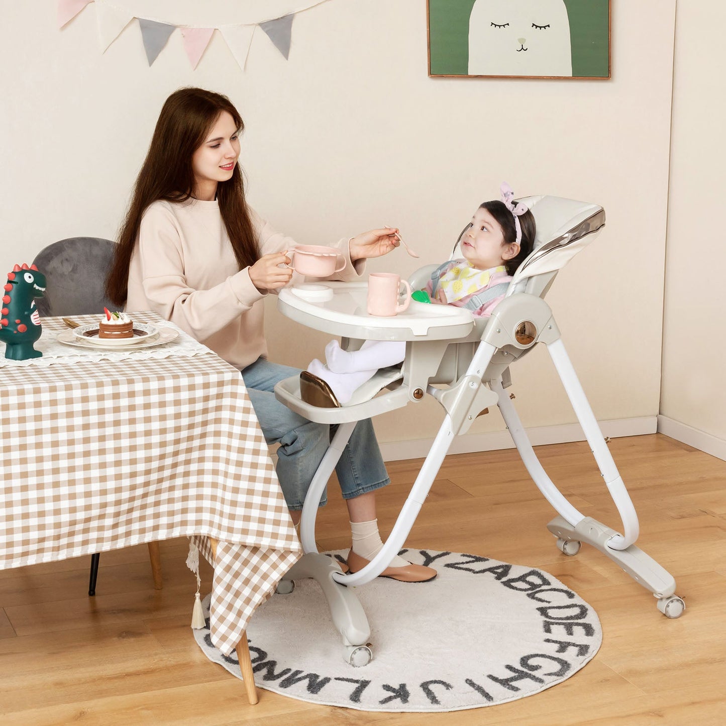 Folding Baby Dining High Chair with Adjustable Features - Gray