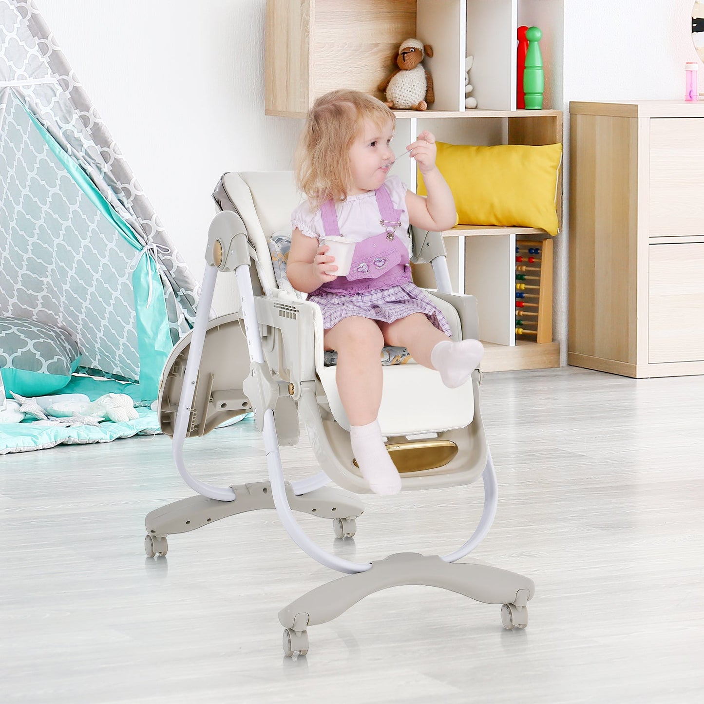 Folding Baby Dining High Chair with Adjustable Features - Gray