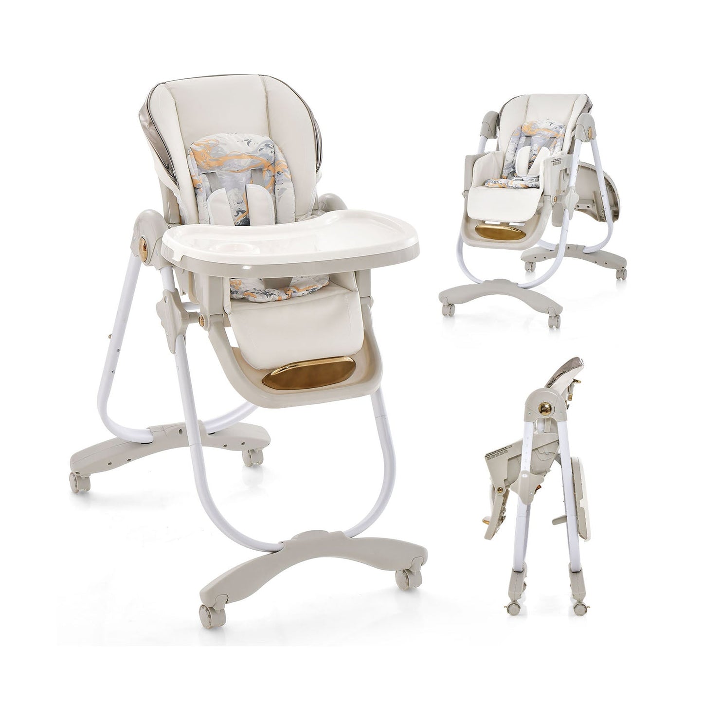 Folding Baby Dining High Chair with Adjustable Features - Gray