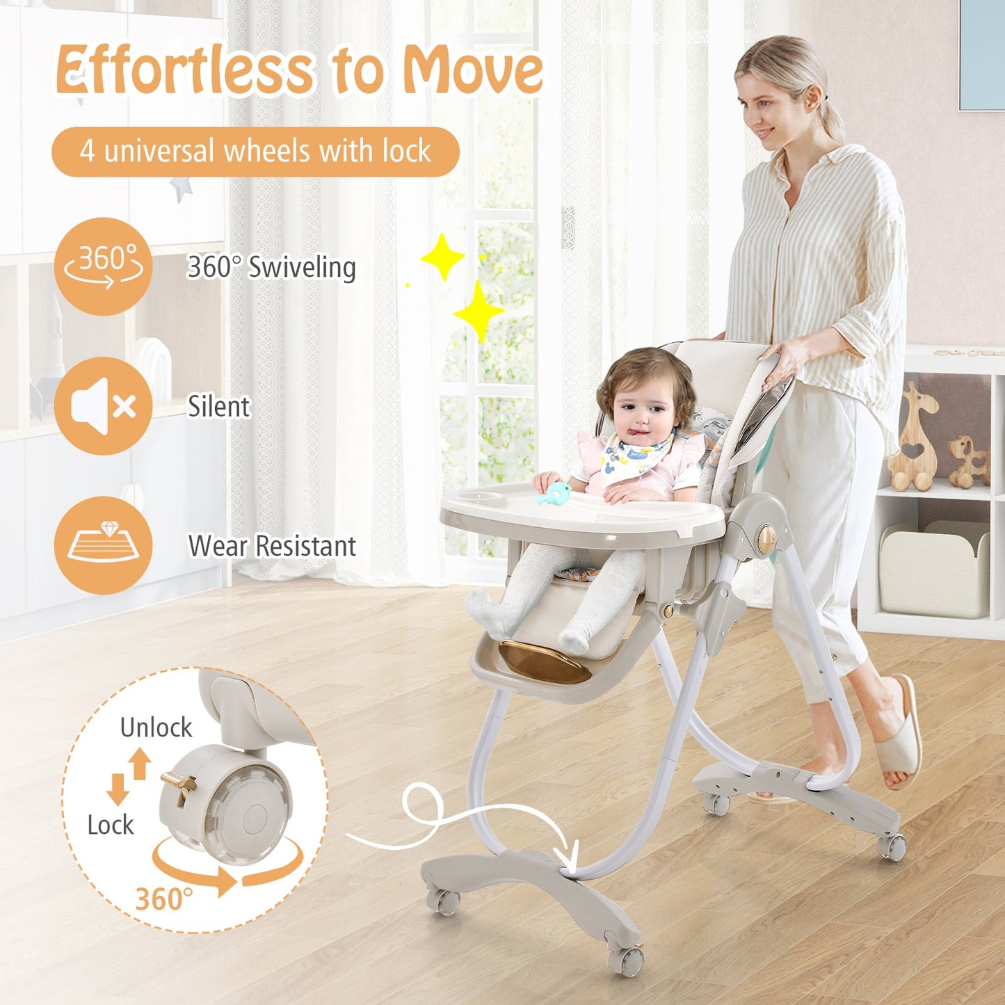 Folding Baby Dining High Chair with Adjustable Features - Gray