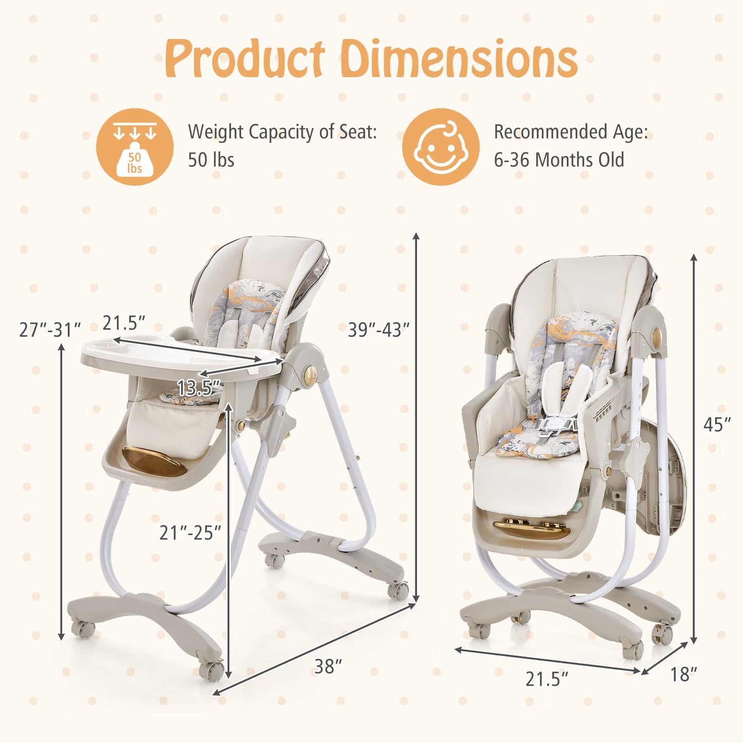 Folding Baby Dining High Chair with Adjustable Features - Gray