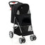 Folding Pet Stroller with Storage Basket and Adjustable Canopy - Black