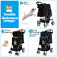 Folding Pet Stroller with Storage Basket and Adjustable Canopy - Black